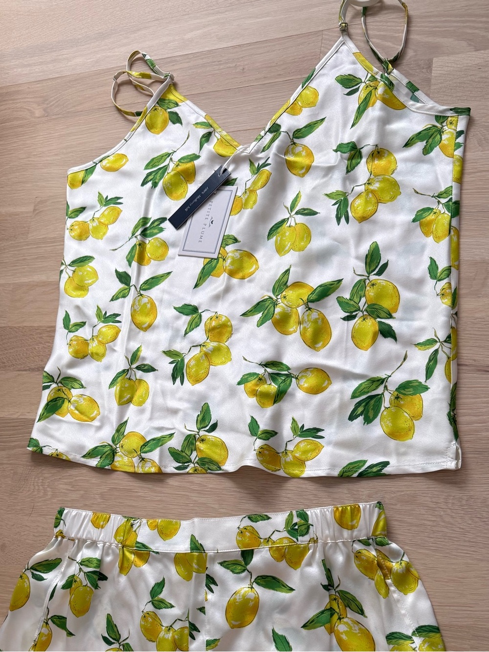 NWT Petite Plume Amalfi Lemons 100% Mulberry Silk Pajama Set M